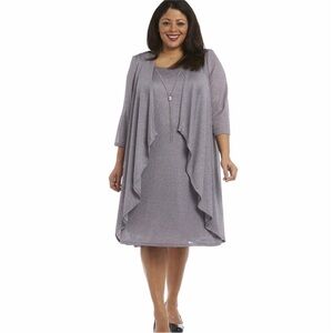 R&M Richards Special Occasion Dress  In Grey Blue Color With Metallic Detailing